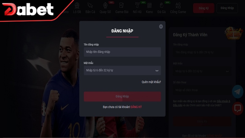 Muốn rút tiền Dabet bạn cần đăng nhập vào tài khoản cá cược của mình